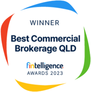 Award badge: 'Winner Best Commercial Brokerage QLD' with Fin Intelligence Awards 2023 logo