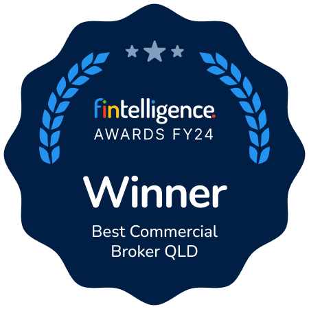 Award badge reading 'Winner' for 'Best Commercial Broker QLD' at FinTelligence Awards FY24.