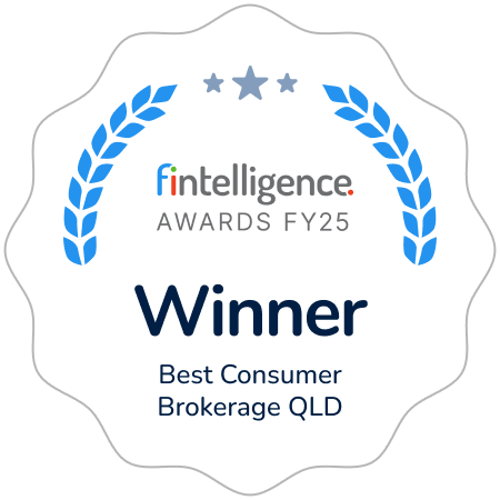 Award badge indicating 'Winner' for Best Consumer Brokerage QLD from fintelligence Awards FY25.