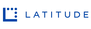 Latitude logo: blue square icon with a black inner square and the word LATITUDE in blue.
