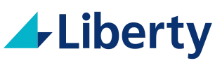 Liberty logo featuring a teal triangle icon to the left of a dark blue wordmark